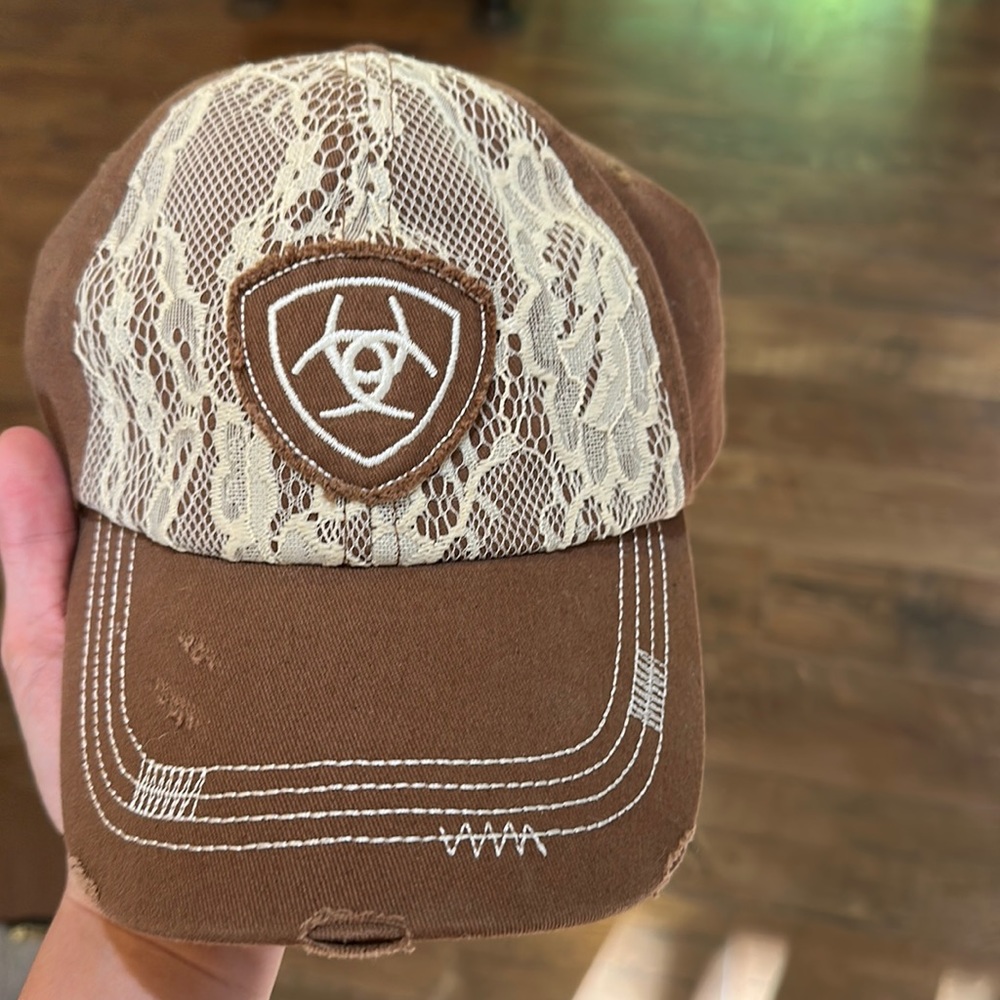 Ariat Brown and Cream Lace Patch Baseball Cap